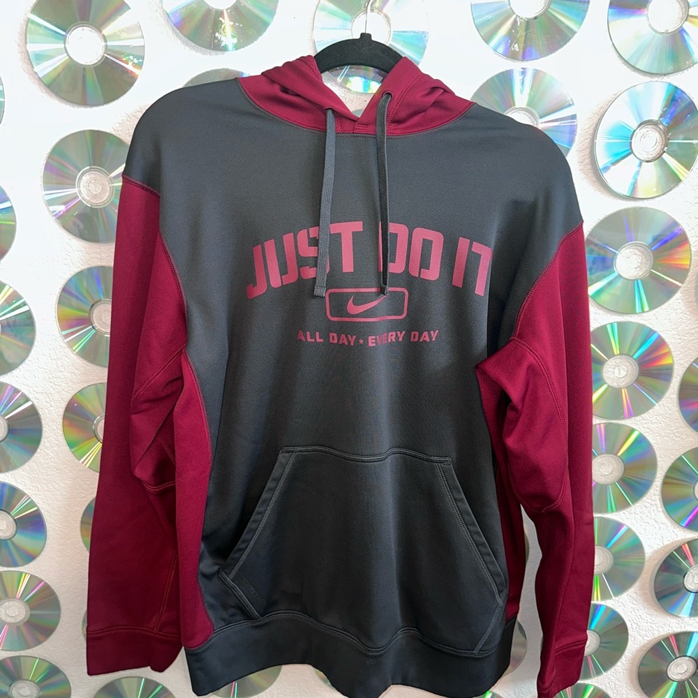 Nike Men's Gray and Red Hoodie